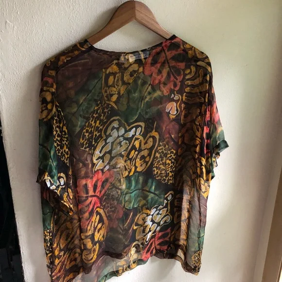 Vintage 90's Express Compagnie Internationale Sheer Tropical Print Blouse. XS - Picture 6 of 9